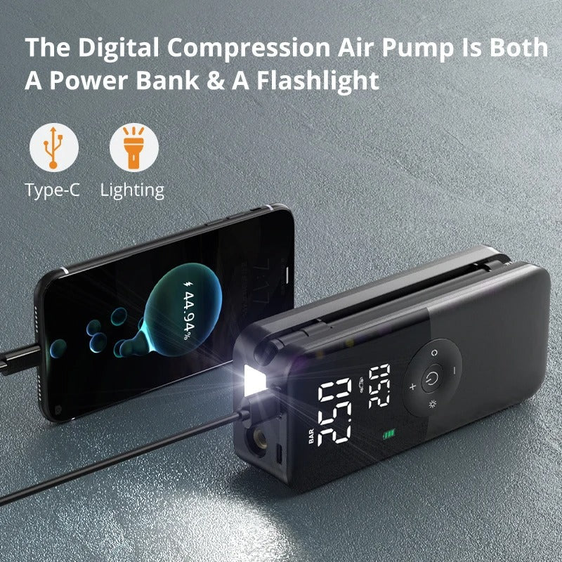 Portable Tire Inflator โ Wireless Digital Air Compressor for Car Emergency Pump & Pressure Control