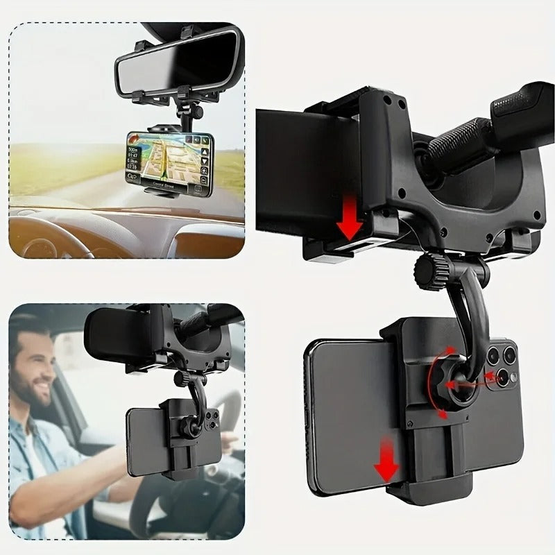 Rearview Mirror Phone Holder โ Adjustable Car Mount for Hands-Free Navigation