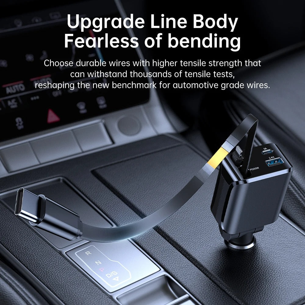 4-in-1 Retractable Car Charger – Fast Charging Cable Organizer for All Devices